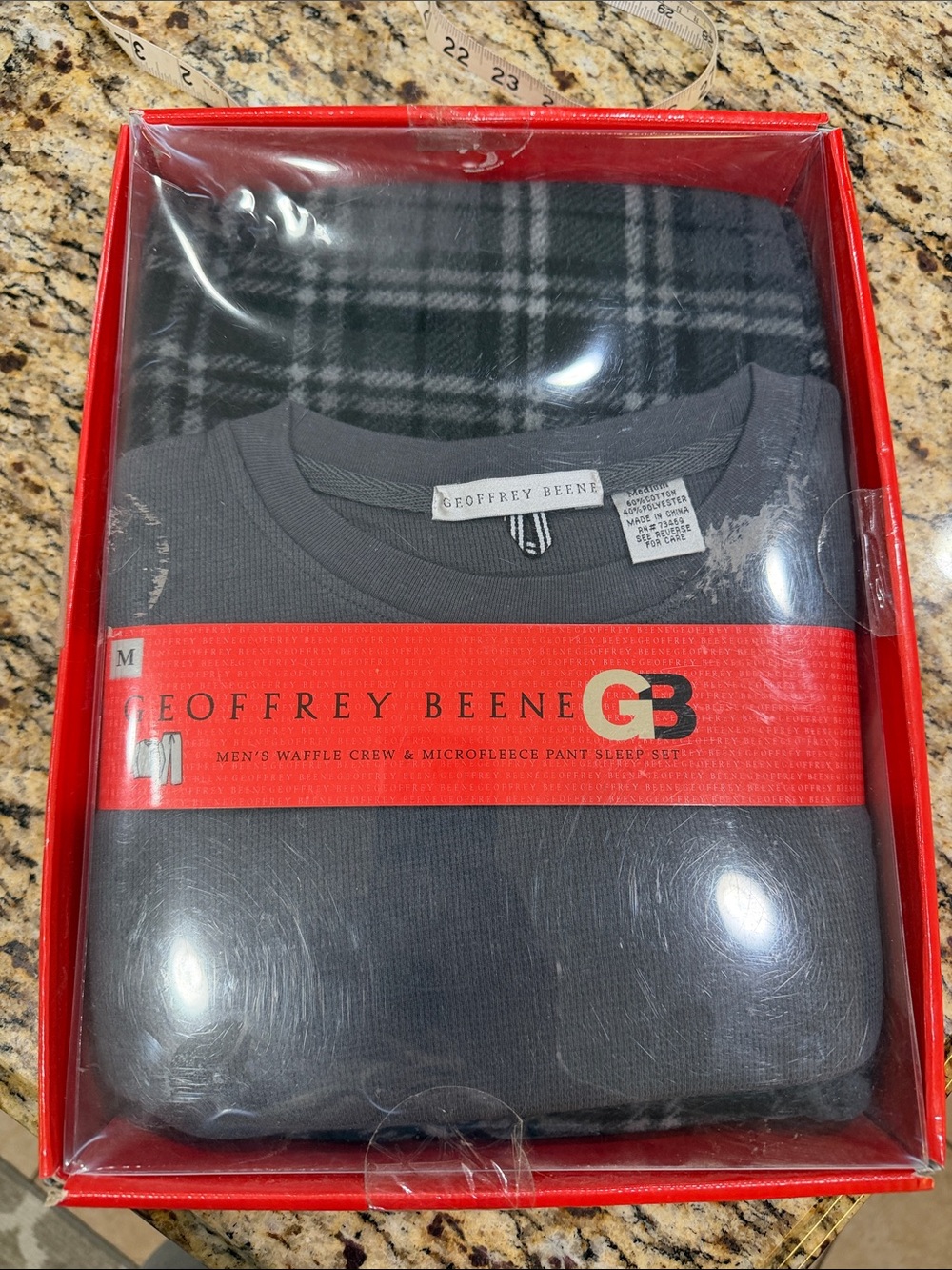 Geoffrey Beene Gray Waffle Crew Top with Black & Gray Plaid Pants